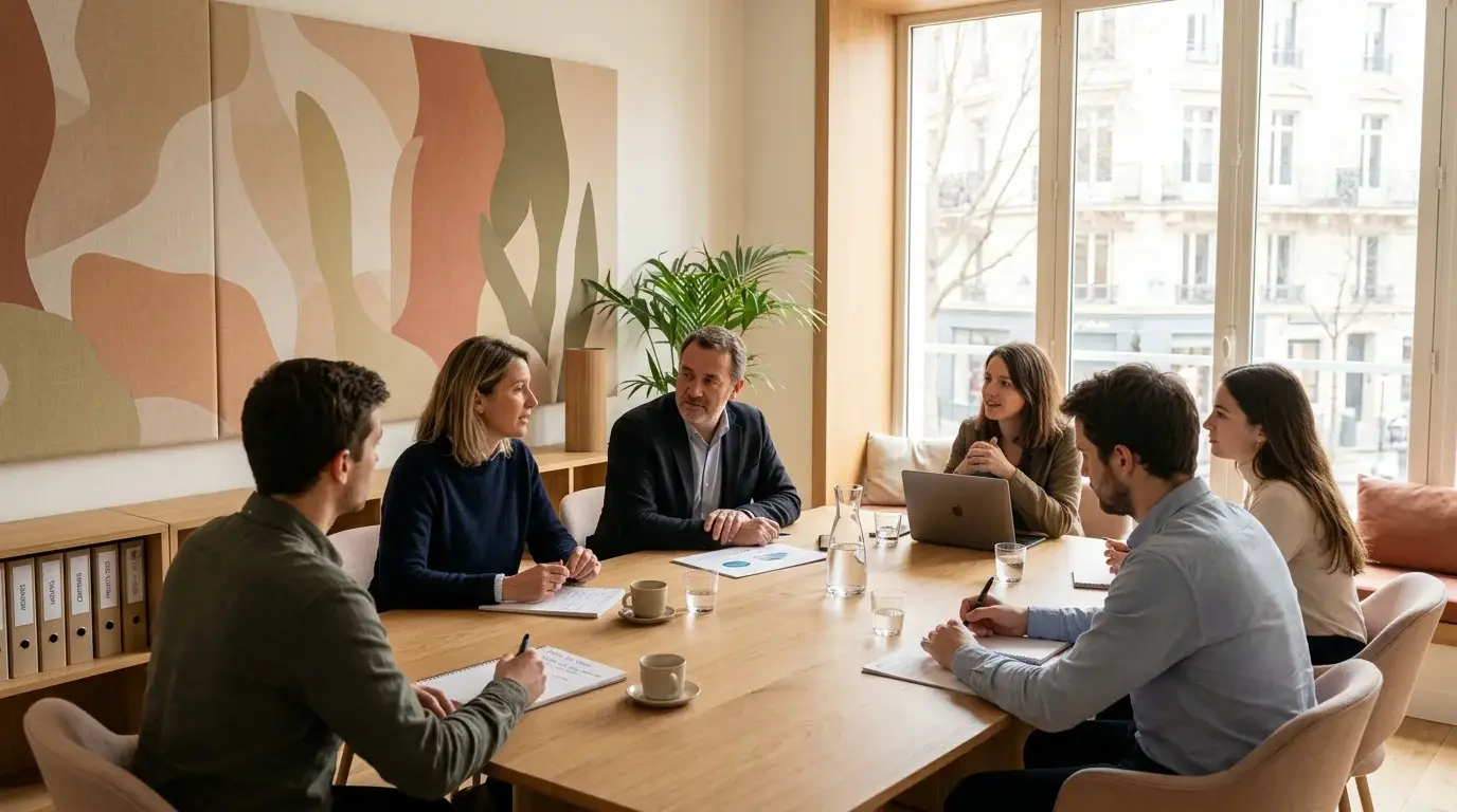 Salle de réunion moderne au confort acoustique maîtrisé avec toile murale absorbante