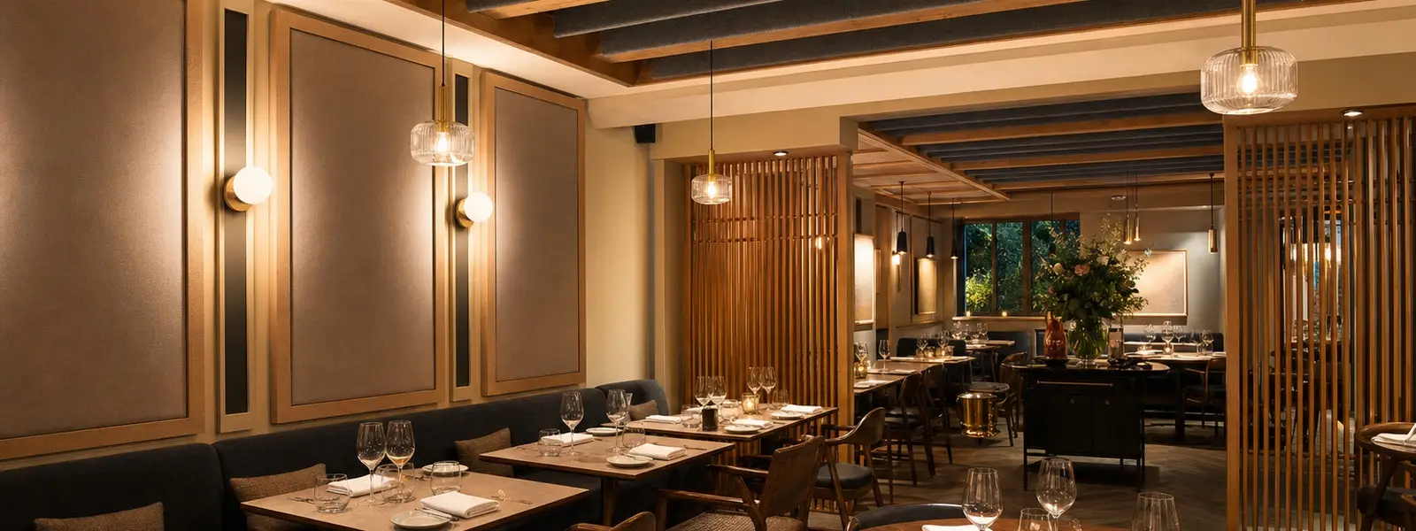 Restaurant avec traitement acoustique décoratif
