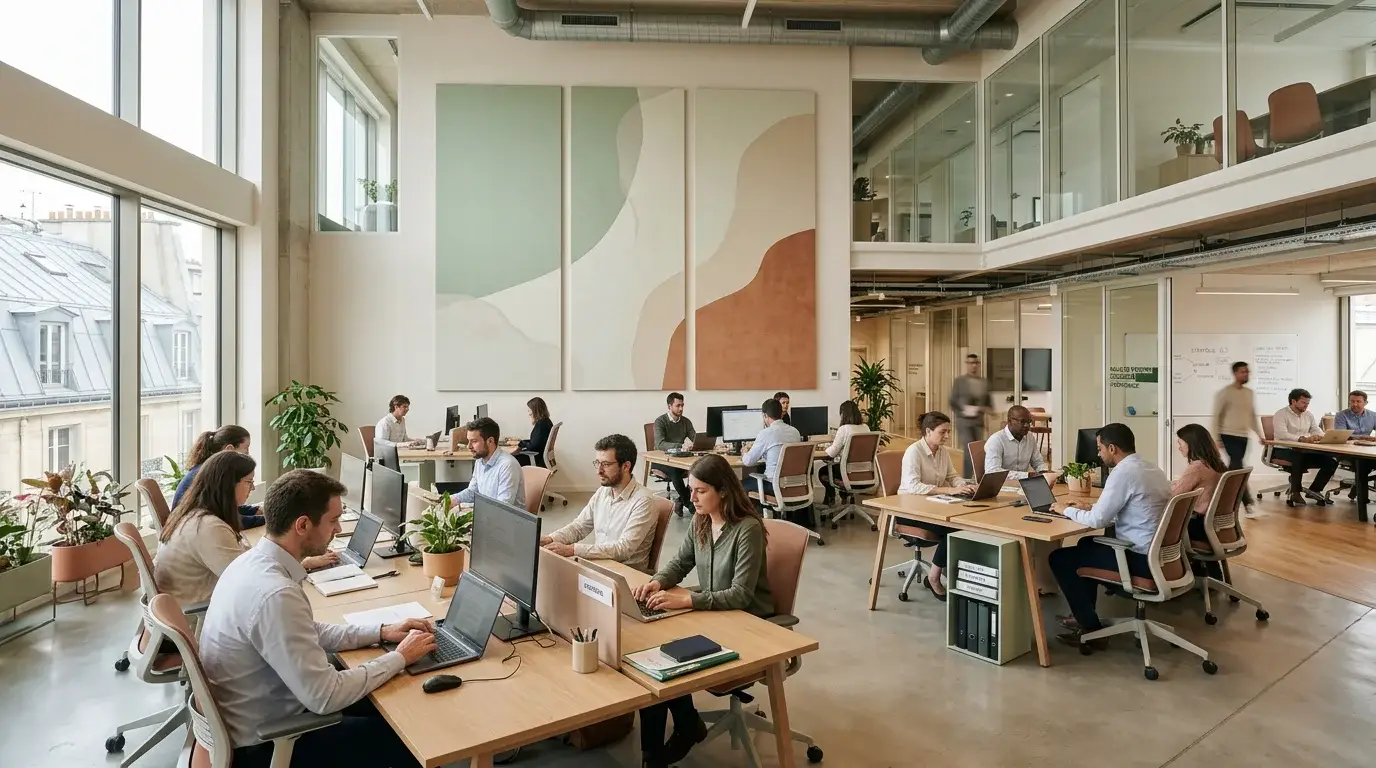 Open space aménagé avec des panneaux acoustiques sur mesure