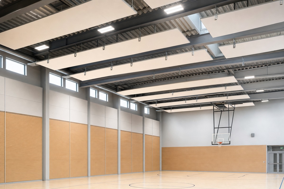 Système panneaux acoustiques modulaires orientables permettant adaptation configuration salle classe